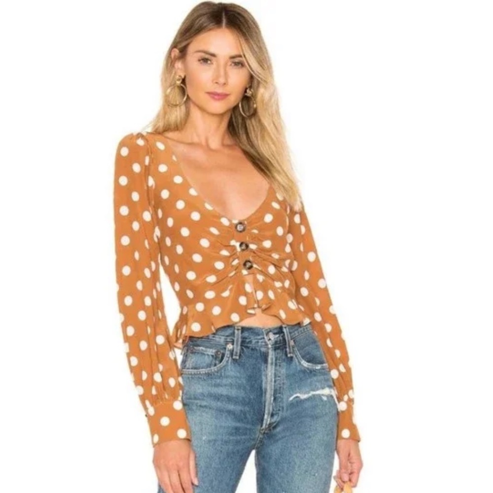 For Love & Lemons X REVOLVE Isabella Blouse in Mustard Dot Size Small